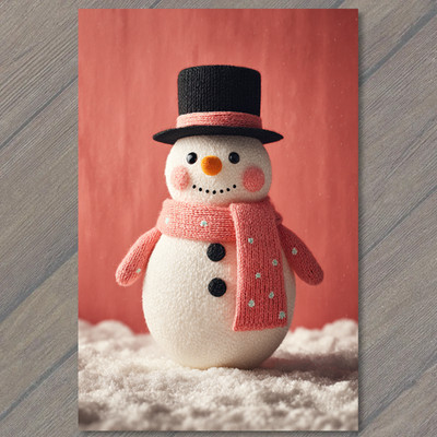 Art Print Snowman Pink Scarf Black Hat Winter Christmas Cute Holiday Cheer Whims