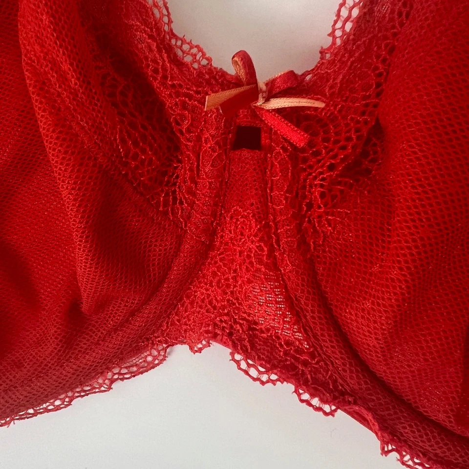 Sujetador con aros Chantelle 36G llama naranja Le Marais encaje elevación seductora Demi Foto 3 de 4