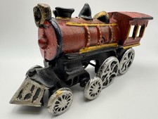 Vintage Cast Iron Toy Red/Black Train Steam Engine Locomotive 9"x2.5"