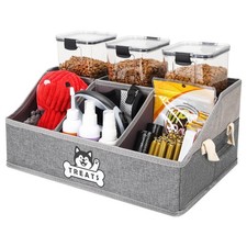 Dog Treat Storage Organizer for Countertop with Fabric Handle and Large, Gray