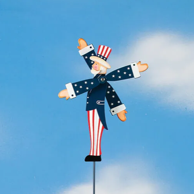 #ad Patriotic Uncle Sam Wind Spinner Metal Arms Whirlybird Whirligig Wood Yard Stake $11.33