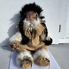 Sleeping Baby Doll w/ Closed Eyes, Braided Black Hair, Faux Fur Trim Outfit