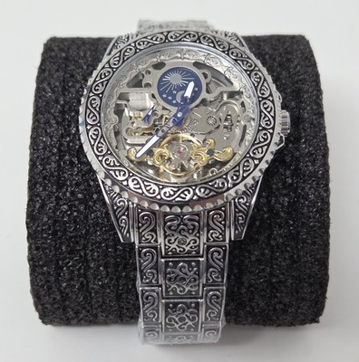 New Forsining Retro Men's Silver Carved Self-Winding Tourbillon Mechanical Watch