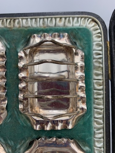 1898 Hallmarked Birmingham Silver Antique Cased Four Miniature Toast Racks - Picture 4 of 23