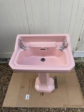Vintage Pink Twyfords Standard Pedestal Sink & Toilet - Edwardian Art Deco