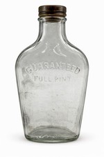Antique Warranted Strap Flask Union Made Clear Glass Embossed Star USA