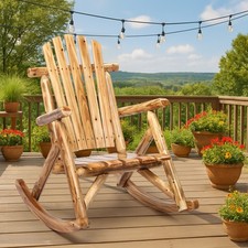 26" Outdoor Wooden Adirondack Rocker Patio Chair 1PCS with Rustic High Back