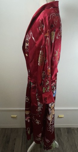 Vintage mongolischer Seidenmantel rot bestickt Blumen Drache asiatisch elegant - Bild 8 von 23