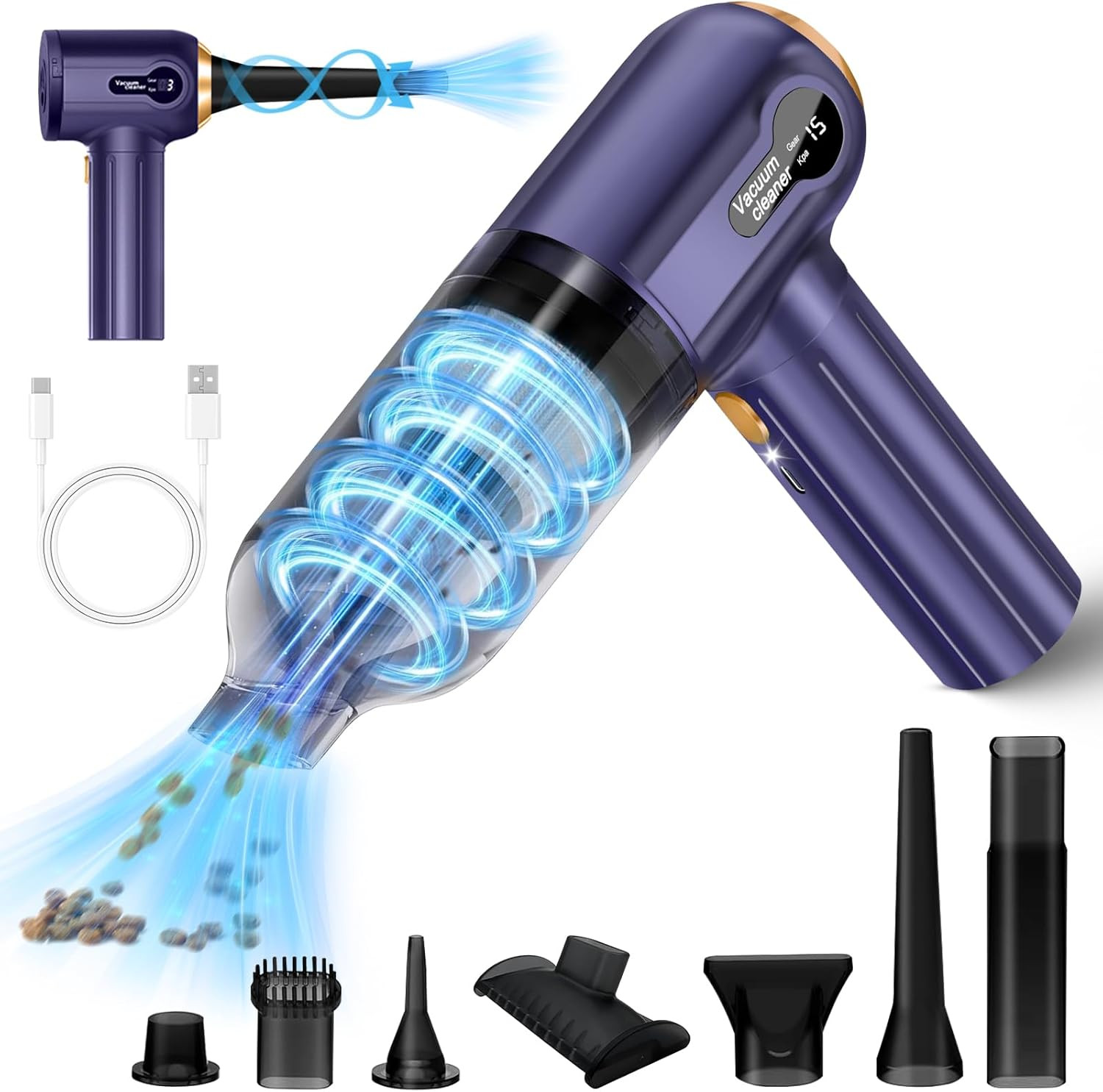 Aspirabriciole Senza Fili, Mini Aspirapolvere Portatile Senza Fili 3 in 1, 15000
