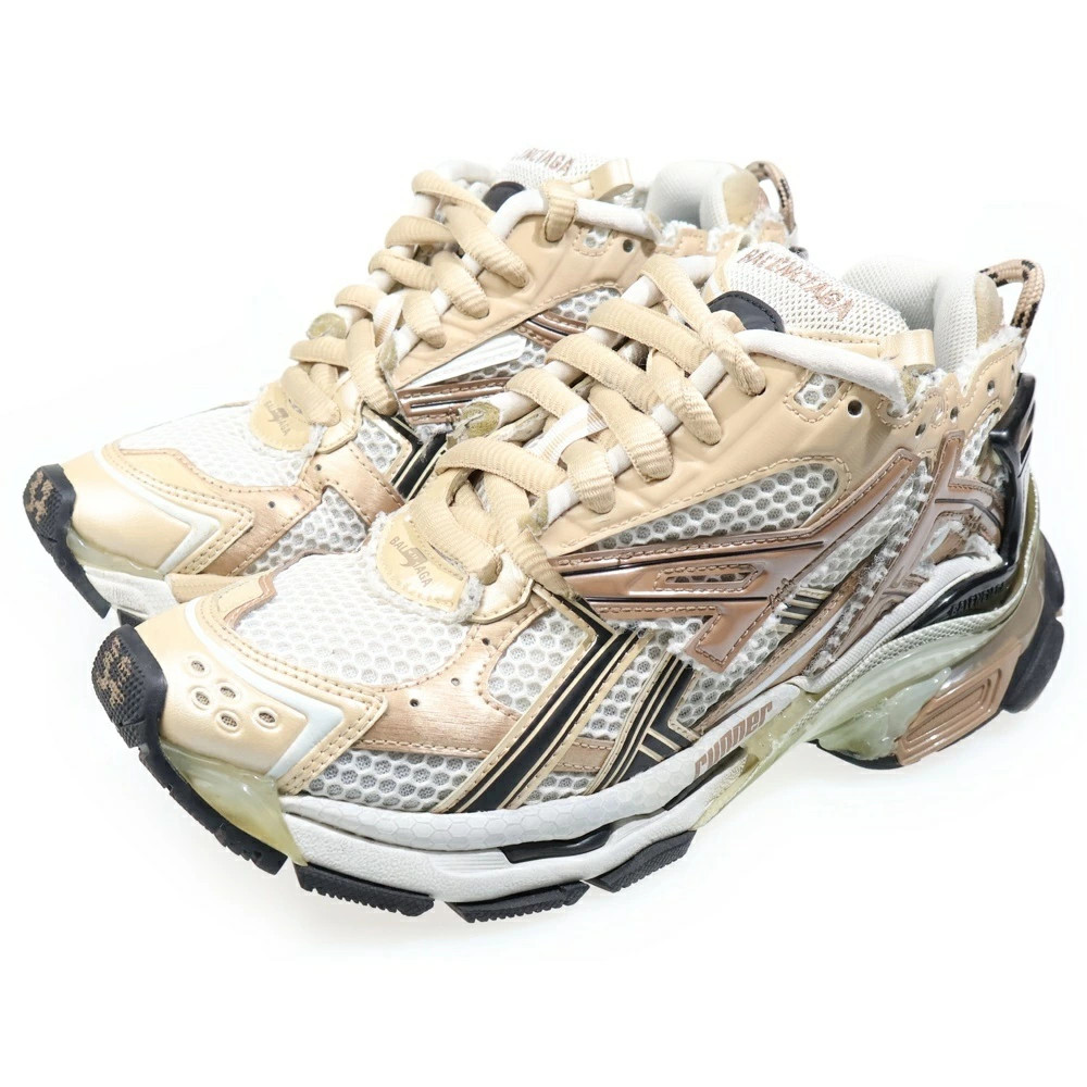 BALENCIAGA Size 37 Runner Sneakers Damaged Mesh Leather Low Cut Shoes Sneakers B thumbnail 2