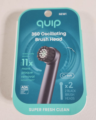 Quip 360 Oscillating Electric Soft Black 2 Toothbrush Compact Heads Refill