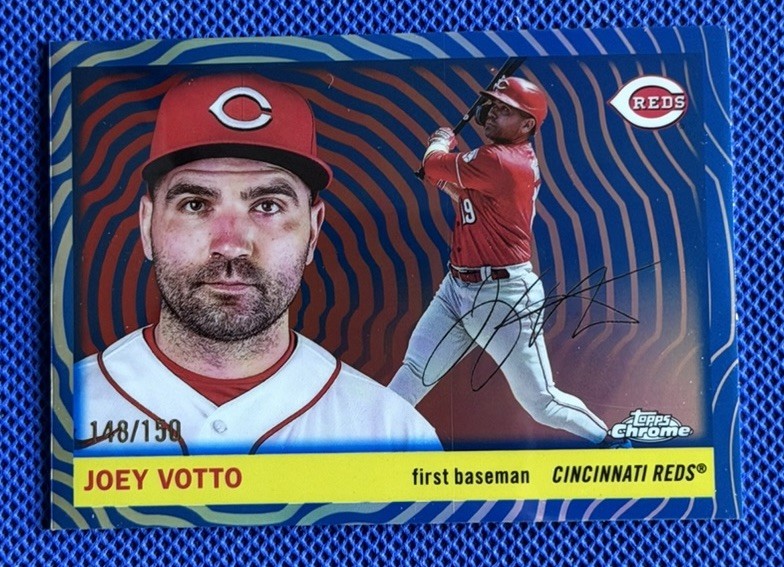 2025 Topps Chrome Platinum Anniversary Joey Votto #477 Blue Vibrations /150