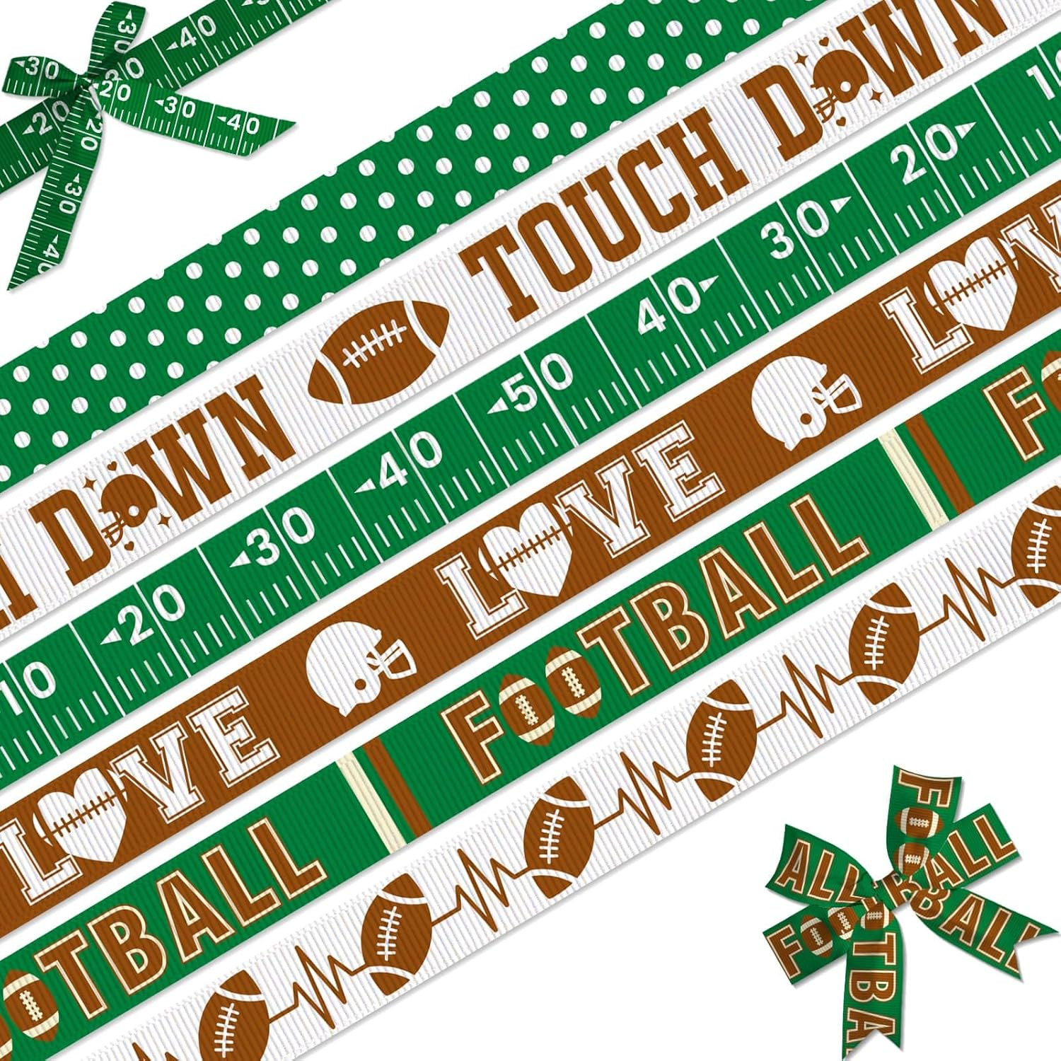 Football Ribbon for Crafts, 6 Pack (5/8 Inch X 3 Yards Each)
