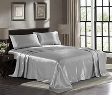 Satin Sheets King 4-Piece, Grey Hotel Luxury Silky Bed Sheets - Extra Soft ...