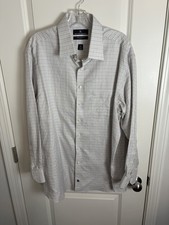 HART SCHAFFNER MARX Non Iron 100 Pima Cotton White Plaid Dress Shirt Sz 17.5-34