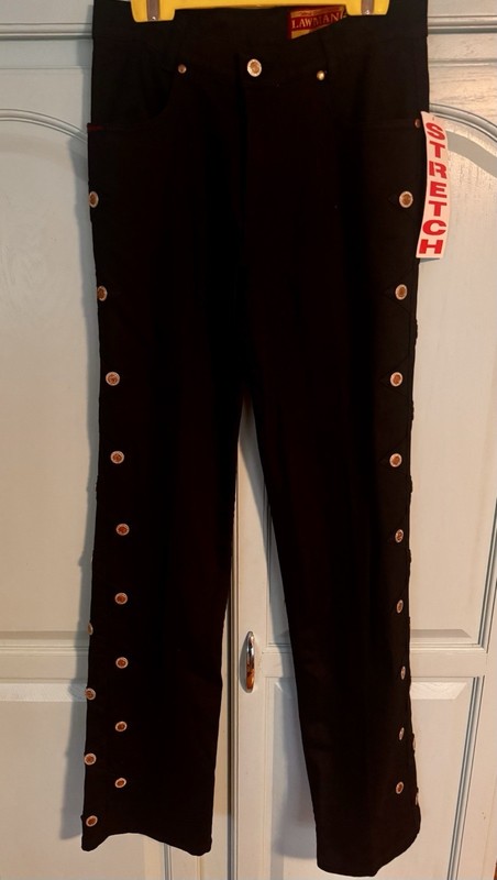 NEW NWT Vintage Lawman Stretch Jeans Black Y2K Western Buttons on leg 7 SLIM FIT