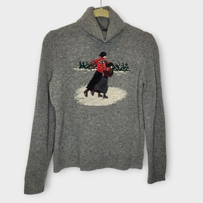 Vtg 90s Lauren Ralph Lauren Lambswool Turtleneck Ice Skating Sweater PS Gray