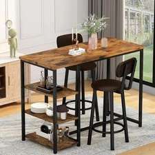 Modern Dining Table Set 3 Piece Pub Table Padded Faux Leather Chair 3 Shelves