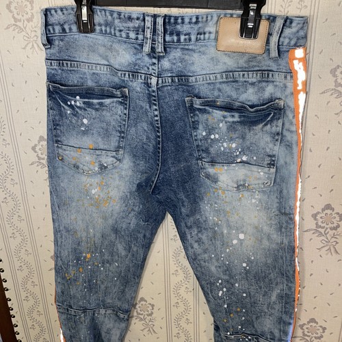 Smoke Rise Denim Co Jeans Mens 34 x 34 Blue Streetwear Distressed Patch Stretch - Picture 7 of 8