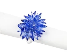Fennco Styles Crystal Napkin Ring Set of 4 Blue 2"x2" Elegant Table Decor