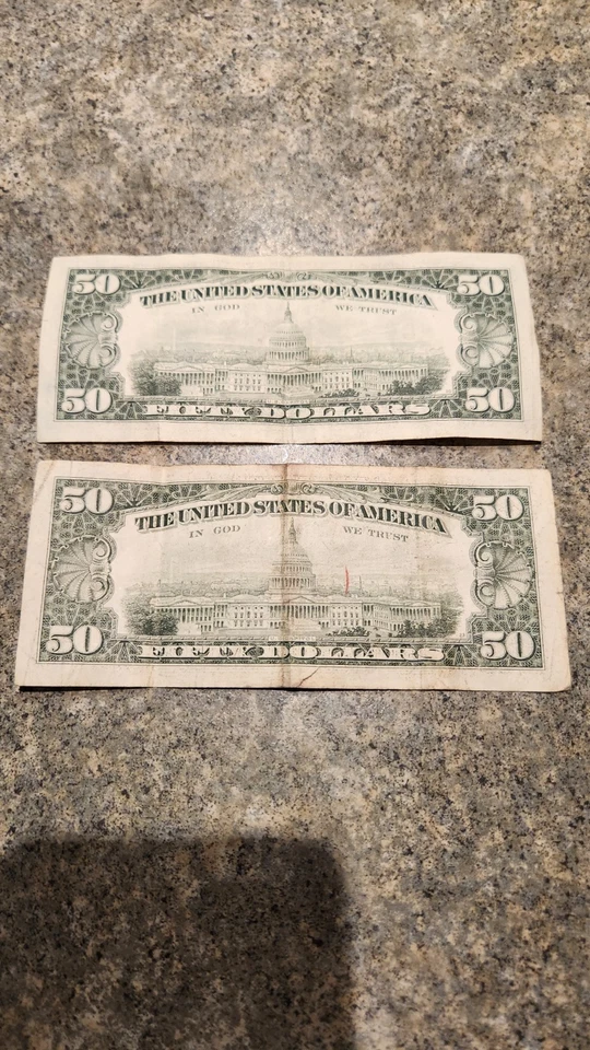 1981 And 1985 $50 Dollar Bills Triple number 222 - Image 2 of 4