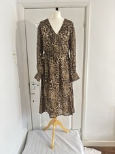 Influence Dress Women’s 18 Brown Leopard Print Wrap Midi V-Neck work Casual 
