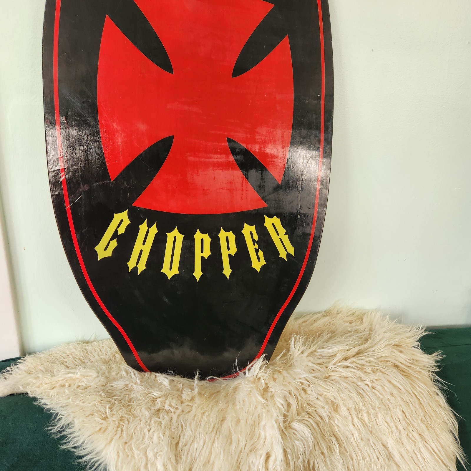 Vintage Skim Boogie Board RARE Surf Chopper Iron Cross Beach House Man Cave Wood