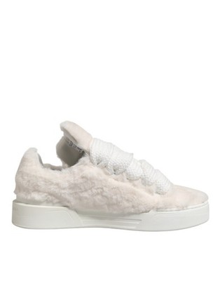DOLCE & GABBANA Shoes White Shearling Fur Bianco Low Top Sneakers EU44/US11 $600