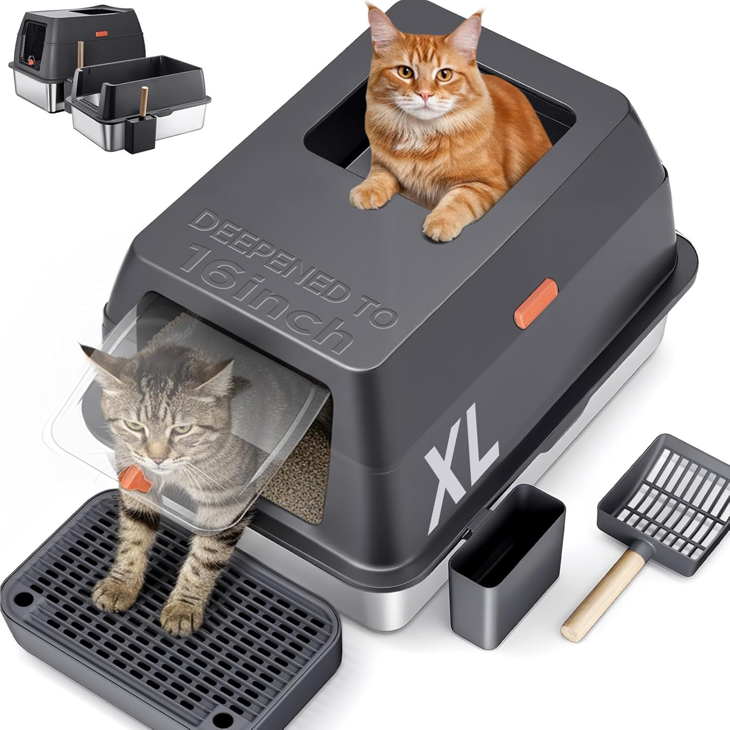 Toilette Gatto Design Acciaio Inox XL 3 in 1 - Elegante e Inodore