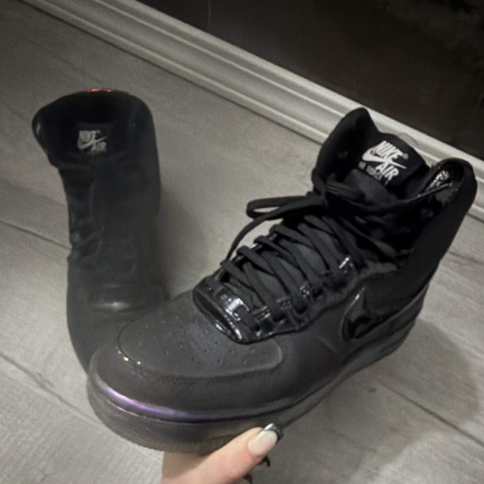 Nike Air Force 1 High Top Black Iridescent Lace Up Men's Basketball Sneakers