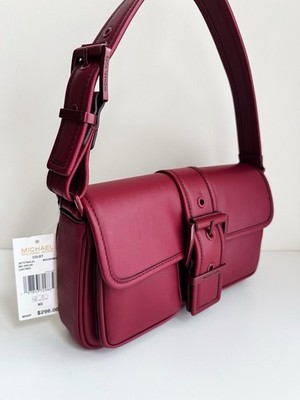 Michael Kors Colby Medium Leather Shoulder Bag Mulberry Burgundy Red