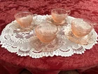 Vintage Jeannette Depression Glass Pink Cherry Blossom Teacup & Saucer Set of 4