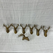 Set of 7 Gold Deer Ornaments Lightweight Animal Rustic Hunting Cabin Reindeer