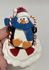 Vintage Hand Crafted Penguin Sculptured Clay Christmas Ornament