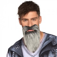 Bart Rider Vollbart Rocker Biker Grau Schwarz Meliert Selbstklebend Accessoire