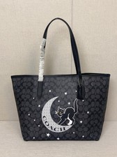 NWT City Tote Signature Canvas With Halloween Cat Graphic Black