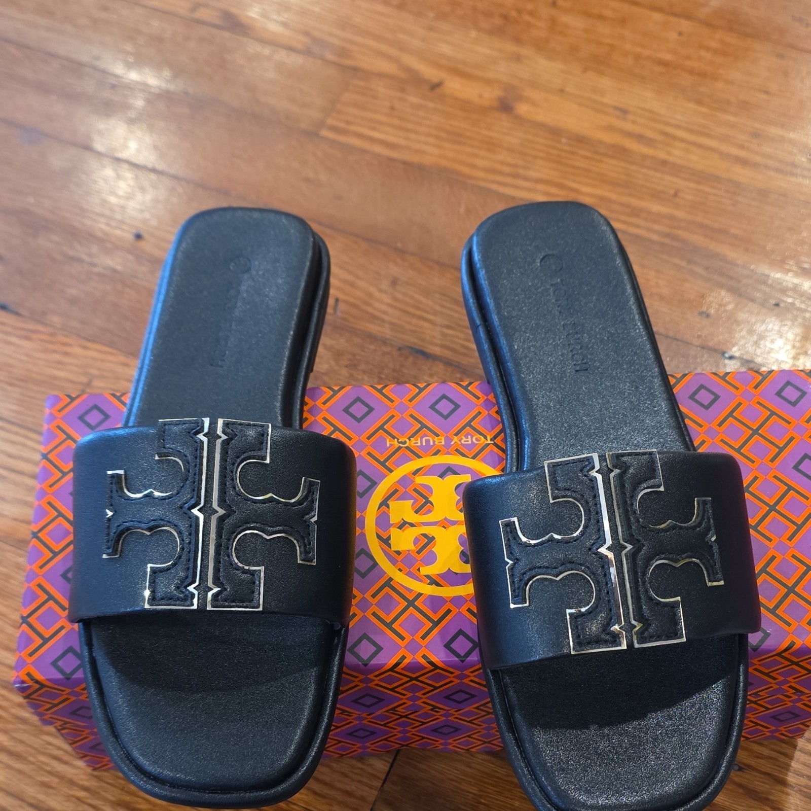 size 39 Tory Burch Black sandals for summer Logo Strap Women's