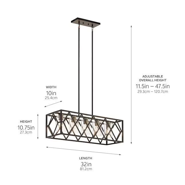 Люстра кухонная островная Kichler 5 освещение старая бронза прозрачное стекло - Изображение 3 из 4