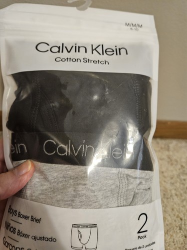 Calvin Klein Boys' Cotton Boxer Briefs 2pk, Black & Grey, M (8-10) - Picture 5 of 5