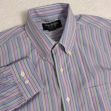 Brooks Brothers Country Club Mens L Button Down Blue Multi Stripe Italy USA Made