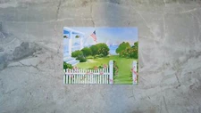Blank Note Card Textured Paper w/ White Picket Fence & Sailboats in Distance