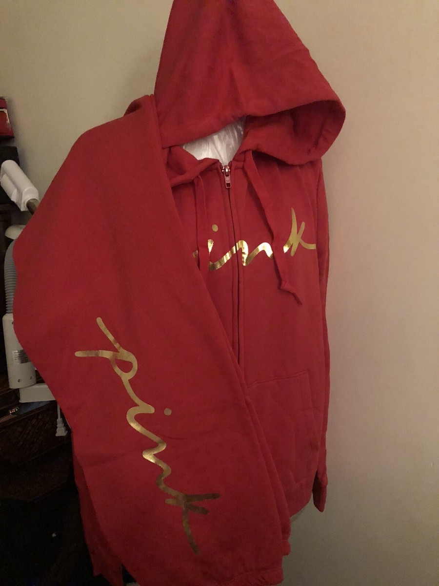 Victorias Secret Pink 2 Piece Set Bling Hoodie + Jogger Red Size