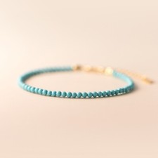 Natural 2mm Turquoise Stone Bracelet Blue Gemstone Dainty Bracelet Minimalist