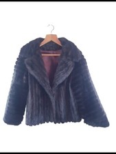 Astraka Womens Ladies Brown Real Fur Vintage Basic Jacket Coat Size 12/14uk