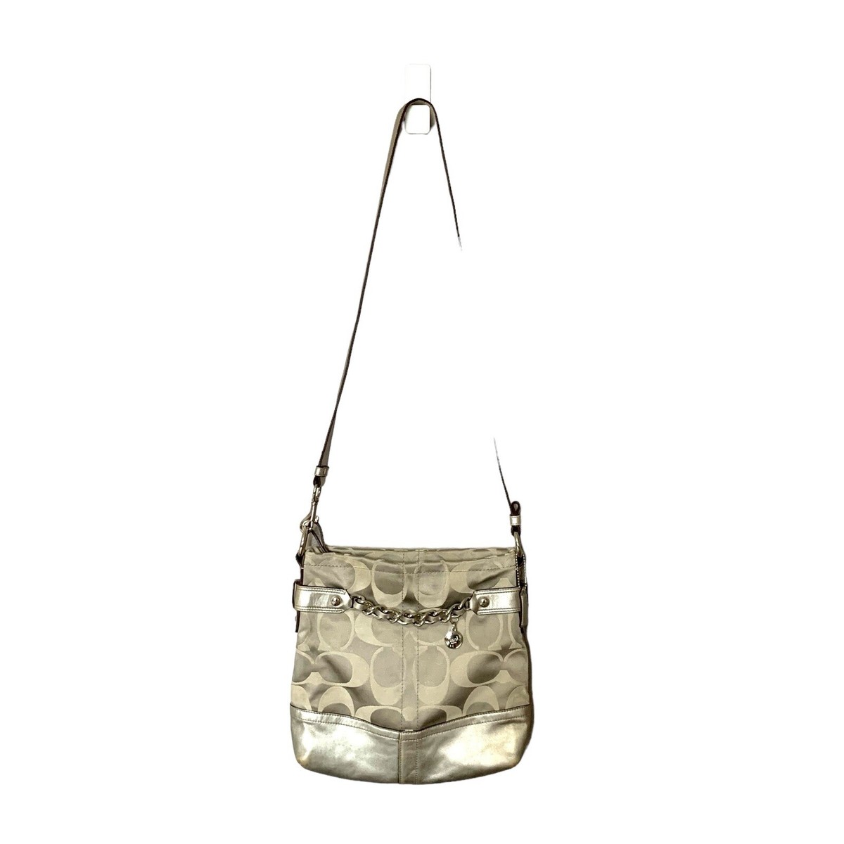 COACH Silver/Gray Signature Fabric & Leather Crossbody Bag F18862