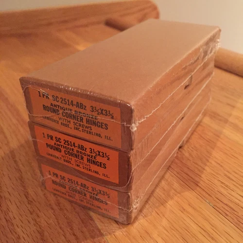 Lawrence Bros 3-1/2" sq Antique Bronze Round Corner Hinges w/ Screws LOT 3 NIB
