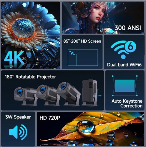 Mini Projector 4K, 720 Native TV 11.0 Smart Portable Projector 5.0 Bluetooth 🔥 - Picture 2 of 19