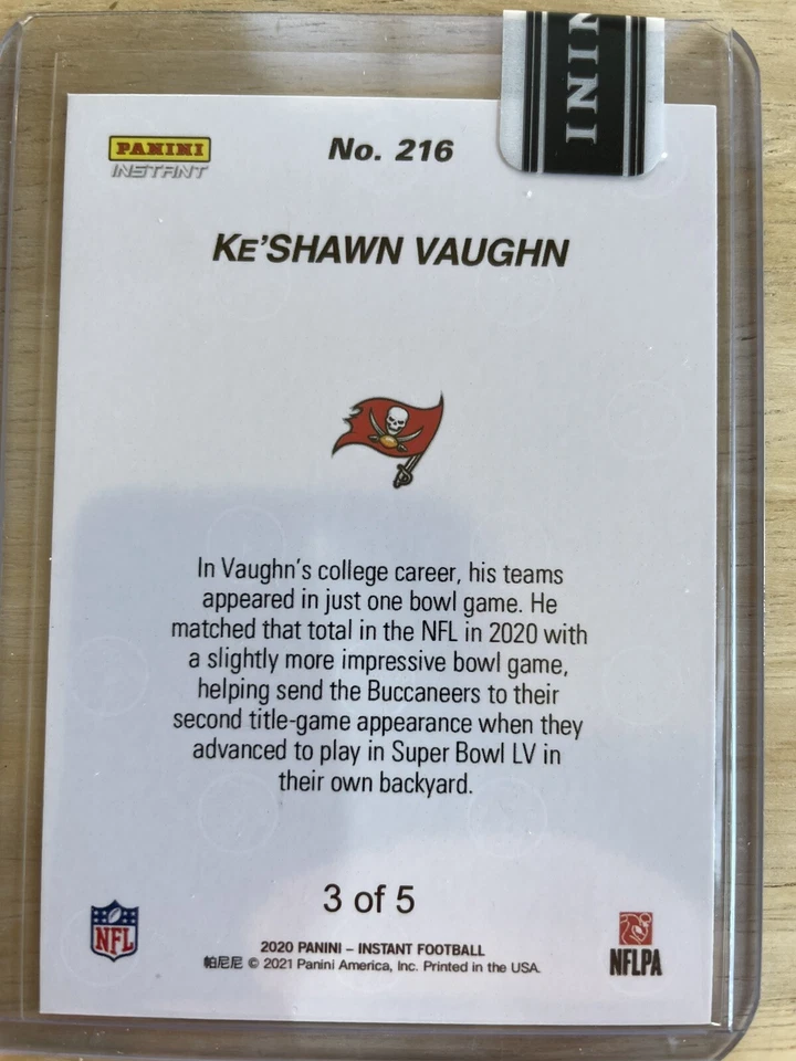 2020 PANINI INSTANT TAMPA BAY NFC CHAMPS KESHAWN VAUGHN 3/5 Super Bowl LIV - Image 2 of 2