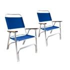 Pair of Offshore High Back Deluxe Folding Deck Chair, Blue for Boat Yacht Marine
