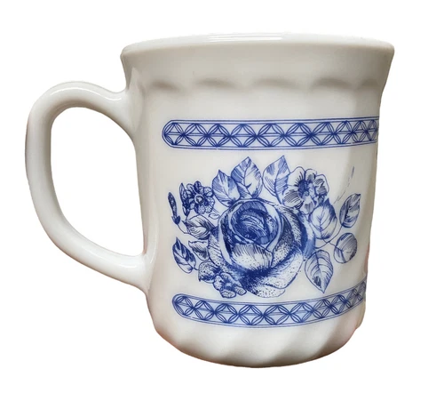Arcopal France vintage milk glass mug/cup blue flowers 1 replacement